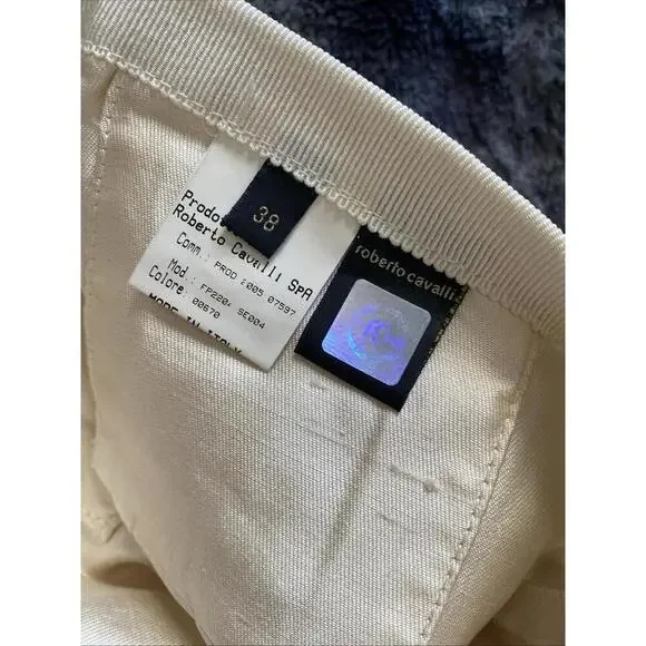 Vintage Roberto US-2 Cavalli Cream Silk Rhinestone Brooch Belt Pants IT-38 Small - Picture 8 of 9